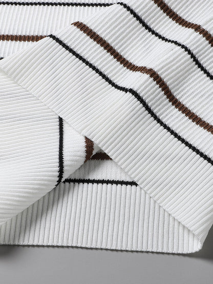 Stripe Waffle Zipper Knit Polo