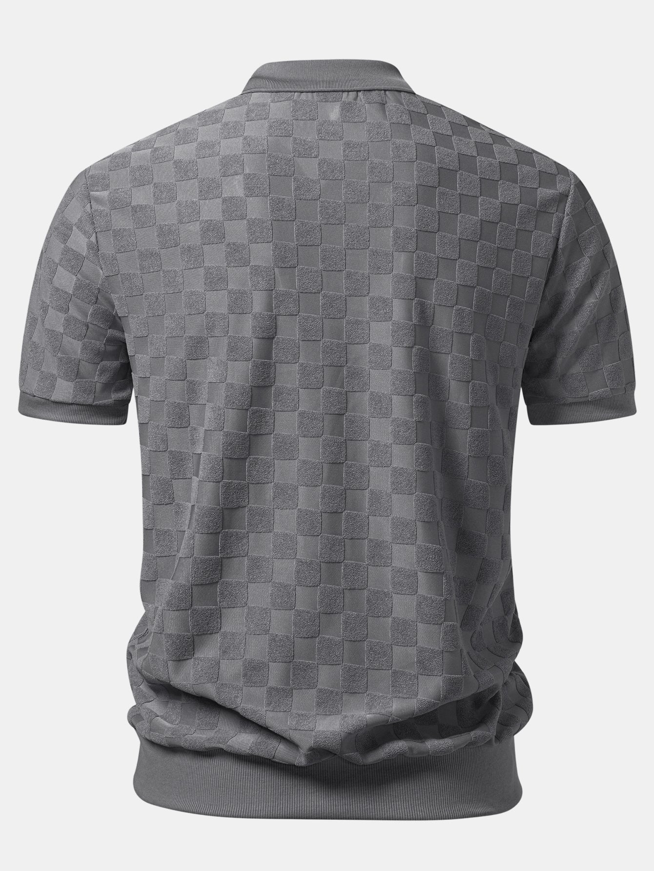 Checkerboard V-Neck Knit Polo