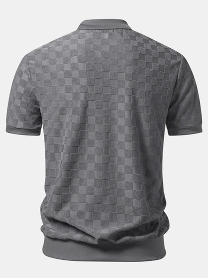 Checkerboard V-Neck Knit Polo