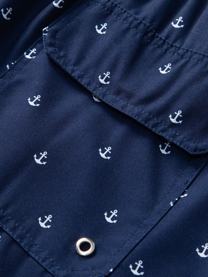Anchor Print Drawstring Swim Shorts