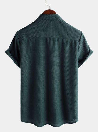 Men's Casual Waffle Summer Beach Short Sleeve Shirt