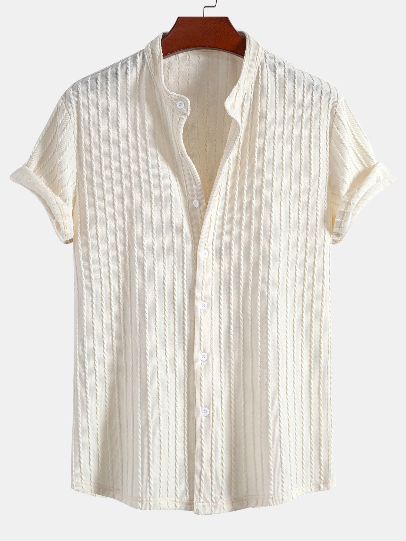 Muscle Fit Stand Collar Knitted Ribbed Shirt