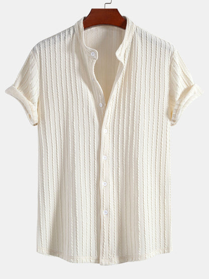 Muscle Fit Stand Collar Knitted Ribbed Shirt