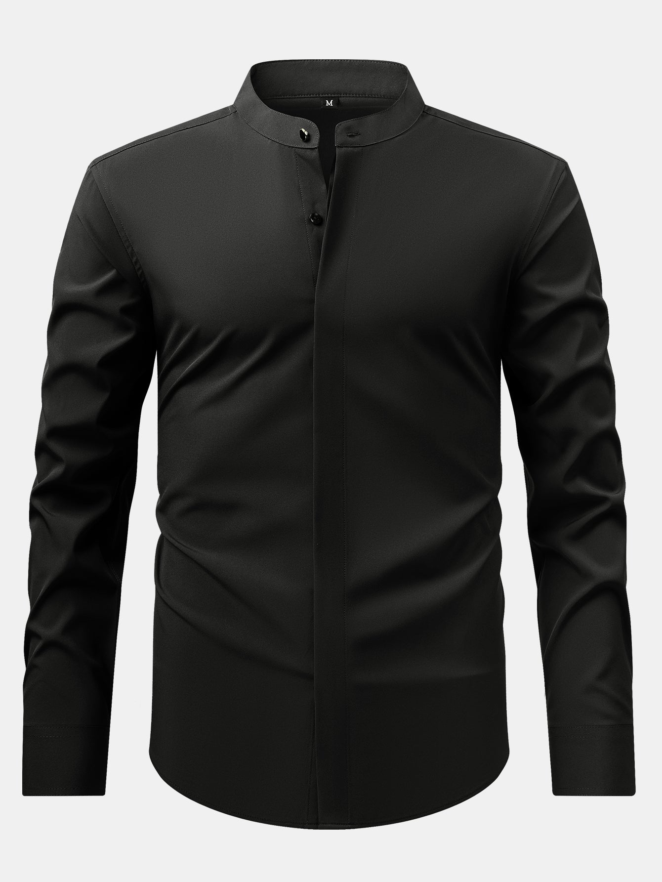 Non-Iron Hidden Placket Stand Collar Dress Shirt