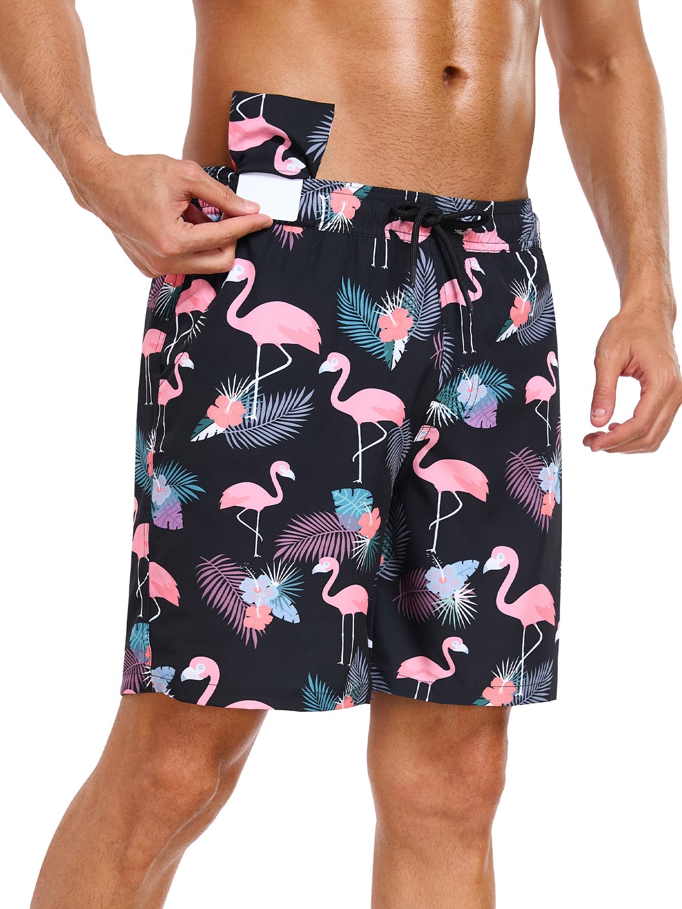 2 In 1 Tropical Flamingo Print Swim Shorts