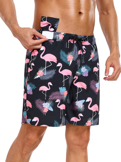 2 In 1 Tropical Flamingo Print Swim Shorts