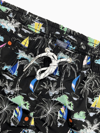 Palm Tree Sailboat Print Swim Shorts