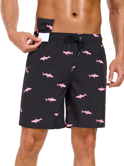 2 In 1 Pink Shark Print Swim Shorts