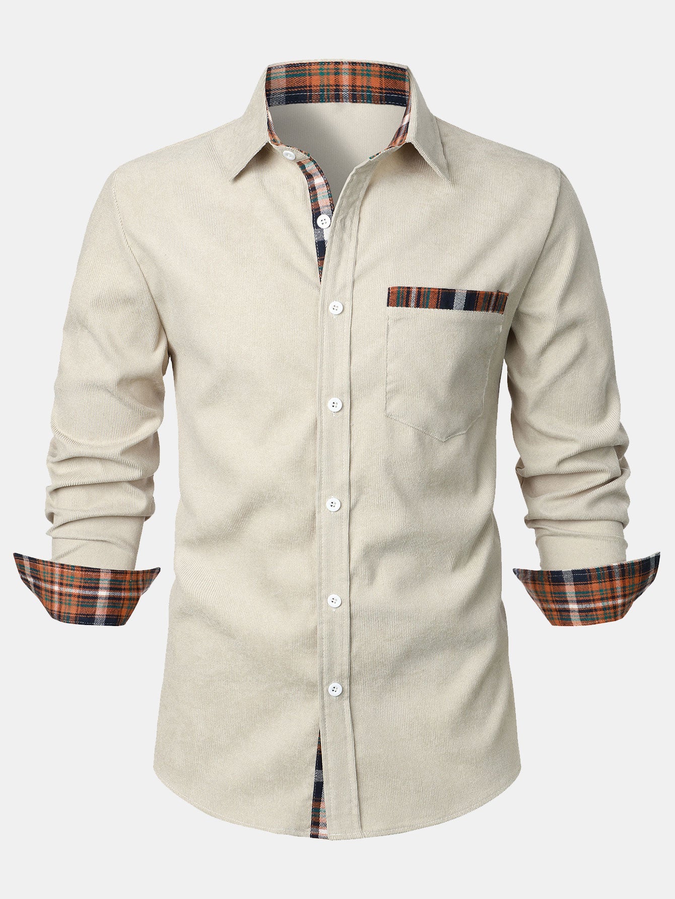 Corduroy Plaid Panel Button Up Shirt