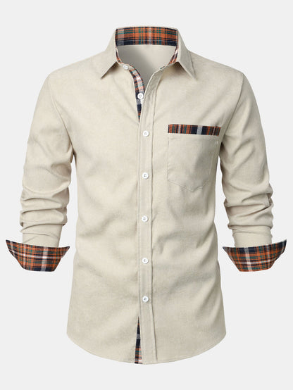 Corduroy Plaid Panel Button Up Shirt