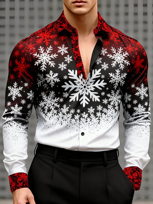 Men's Business Christmas Print Long-Sleeved Shirt