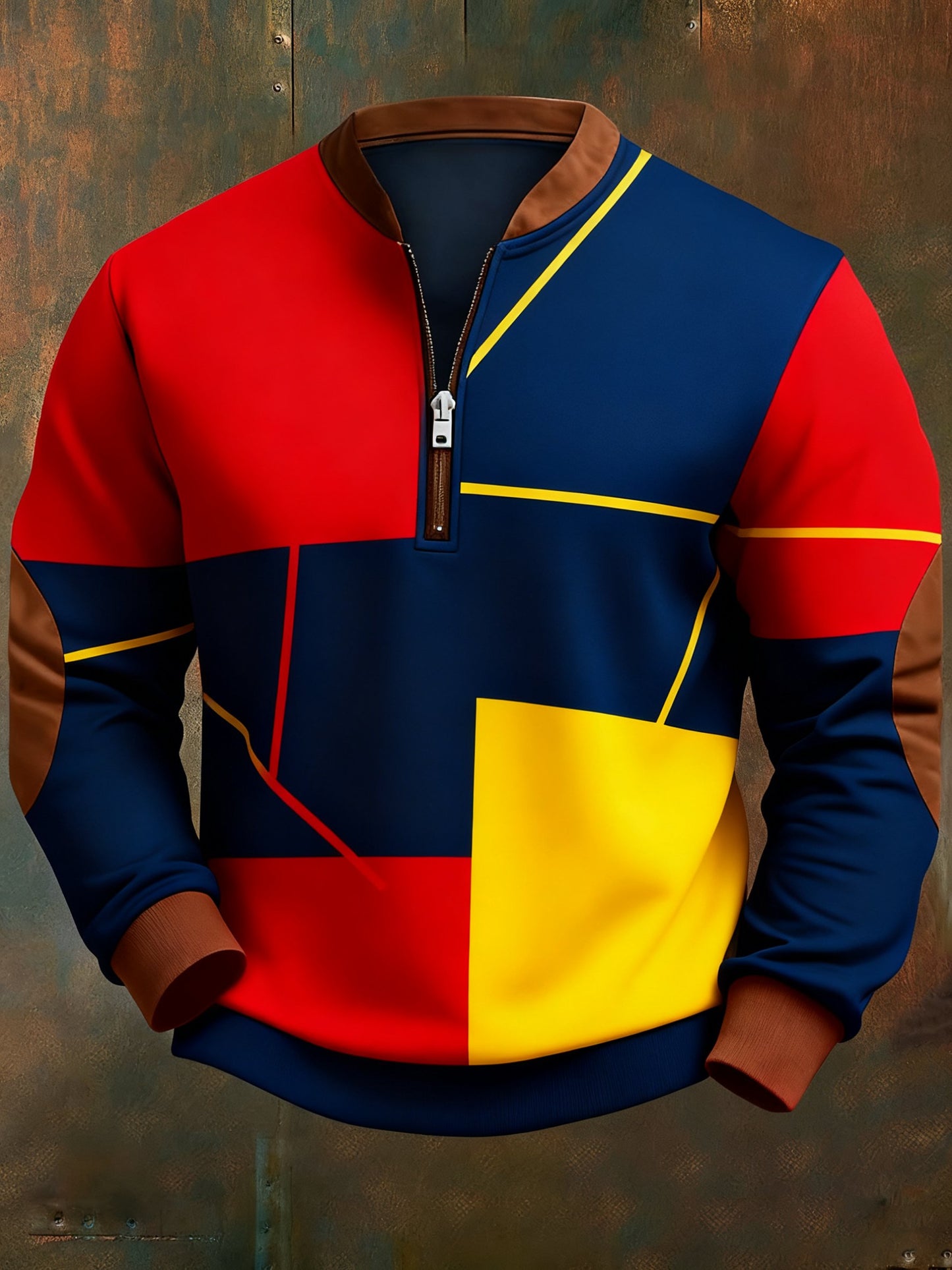Men's Casual Geometric Color Block Print Sweatshirt