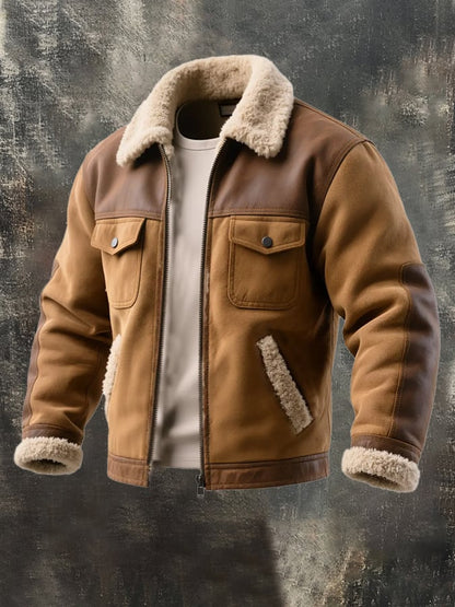 Men's Retro Patchwork Lambswool Warm Jacket