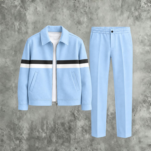 Men's Striped Zipper Hoodie and Pants Two-Piece Set