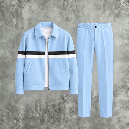 Men's Striped Zipper Hoodie and Pants Two-Piece Set