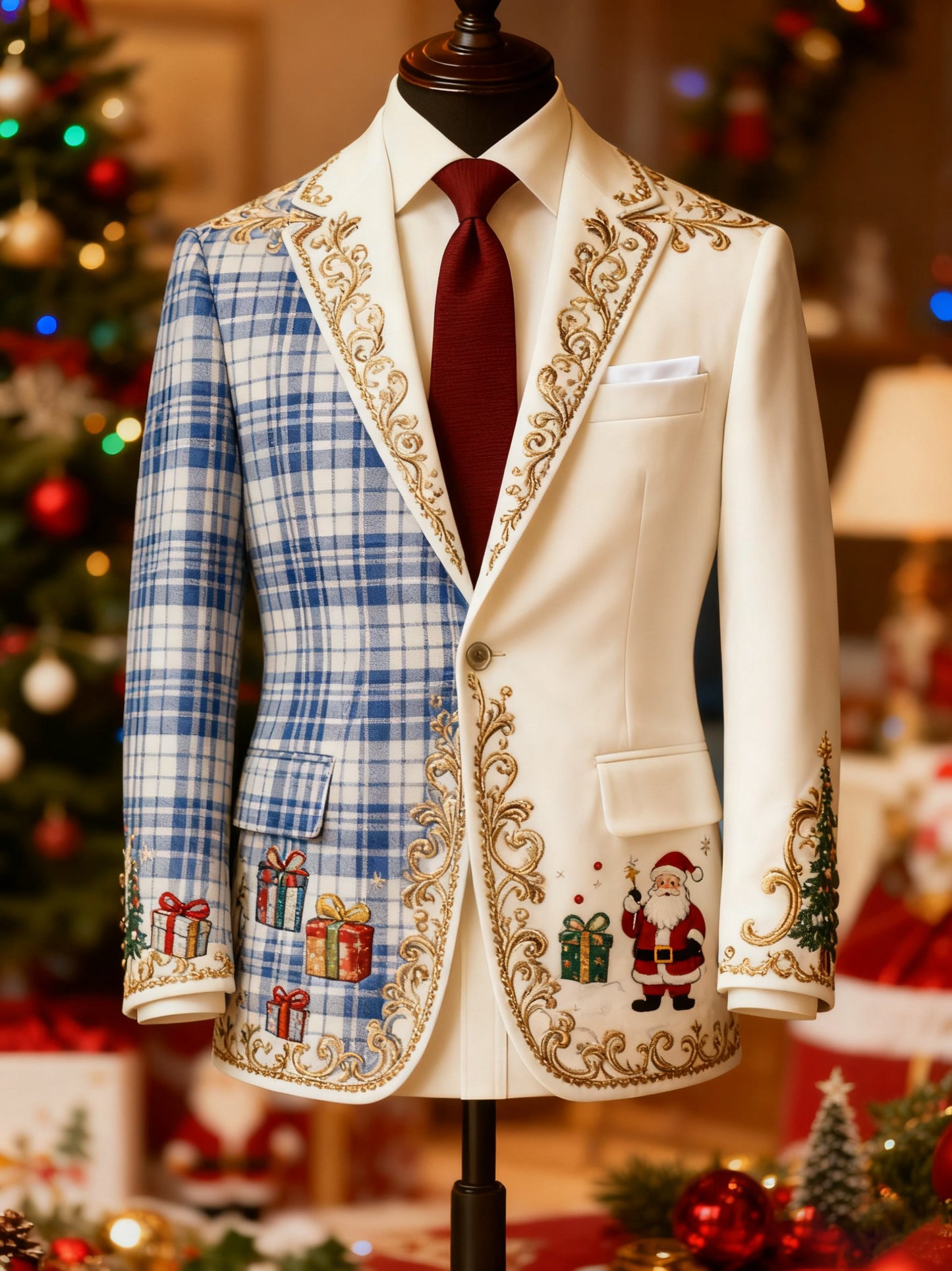 Men's Luxury Christmas Holly Collar Suit Jacket