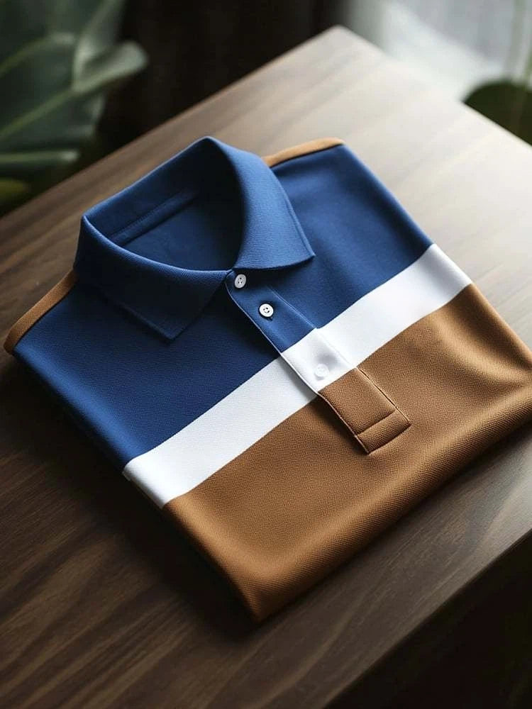 Men's Business Casual Logo Button Short Sleeve Polo Shirt
