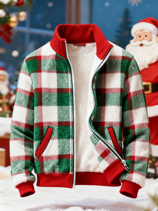 Men's Casual Plaid Print Stand Collar Jacket