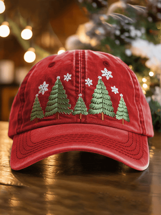 Unisex Washed Cotton Christmas Tree Print Hat