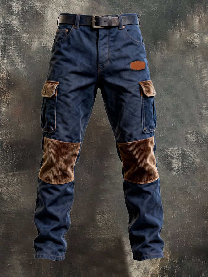 Men's Retro Stitching Functional Wear-Resistant Rip-Resistant Pocket Work Pants