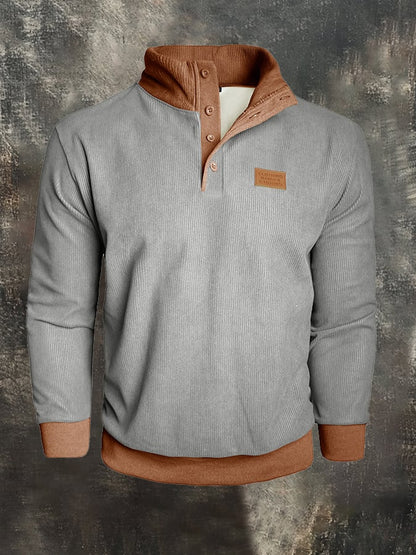 Men's Vintage Plus Velvet Warm Corduroy Patchwork Sweatshirt
