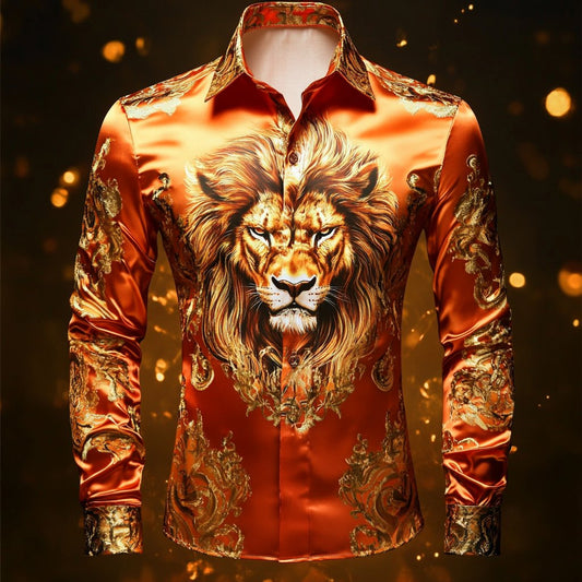 Men's Luxury Long-sleeved Shirt with Beast Print
