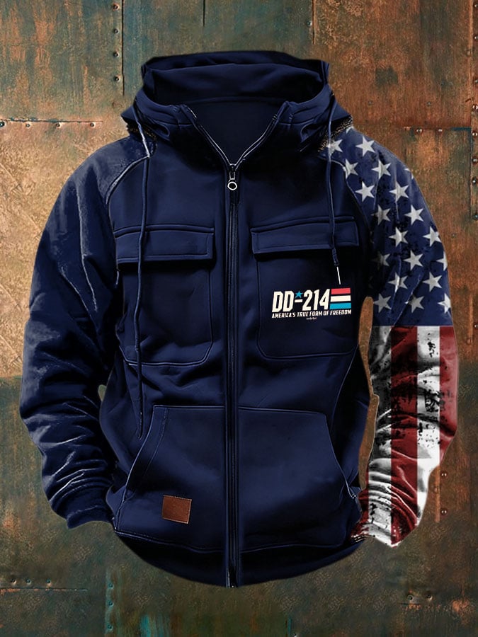 Men's Vintage Veteran Print Multi-Pocket Jacket