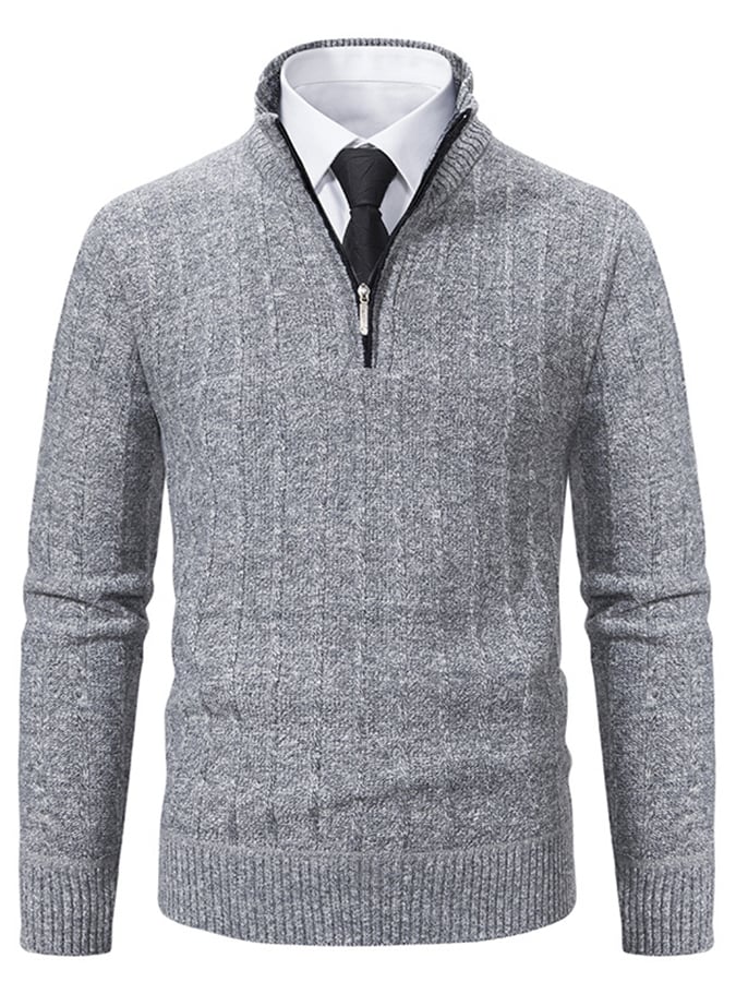 Men's Fashionable Velvet Thickened Warm Zipper Design Sweater