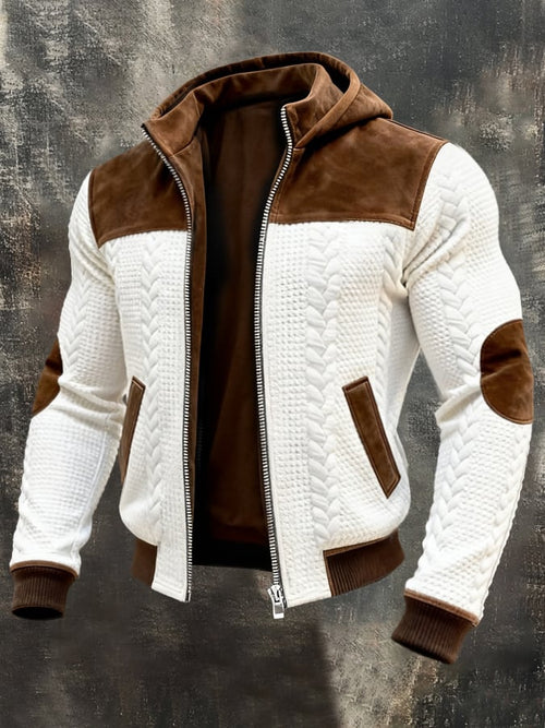 Men's Retro Textured Fabric & Suede Panel Multi-Pocket Outdoor Jacket