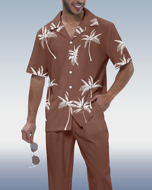 Rianmond Men's Hawaiian Print Short Sleeve Shirt Walking Set 3 Colors 415