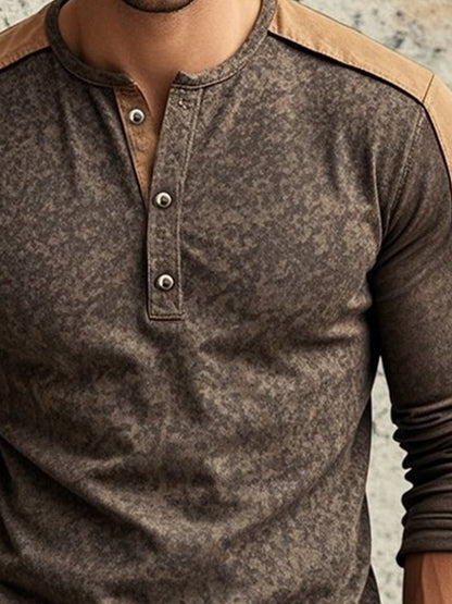 Men's Casual Retro Casual Colorblock Long Sleeve Henley Shirt