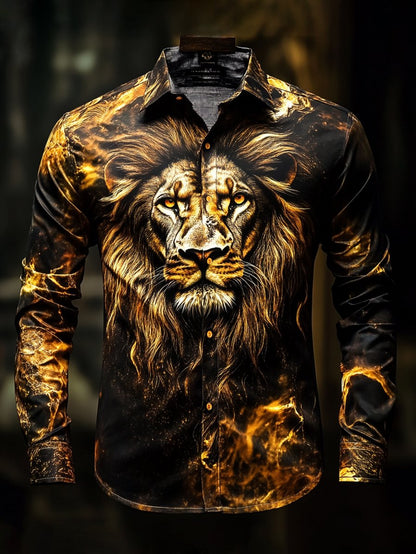 Men's Satin Luxe Lion Long Sleeve Button Down Shirt