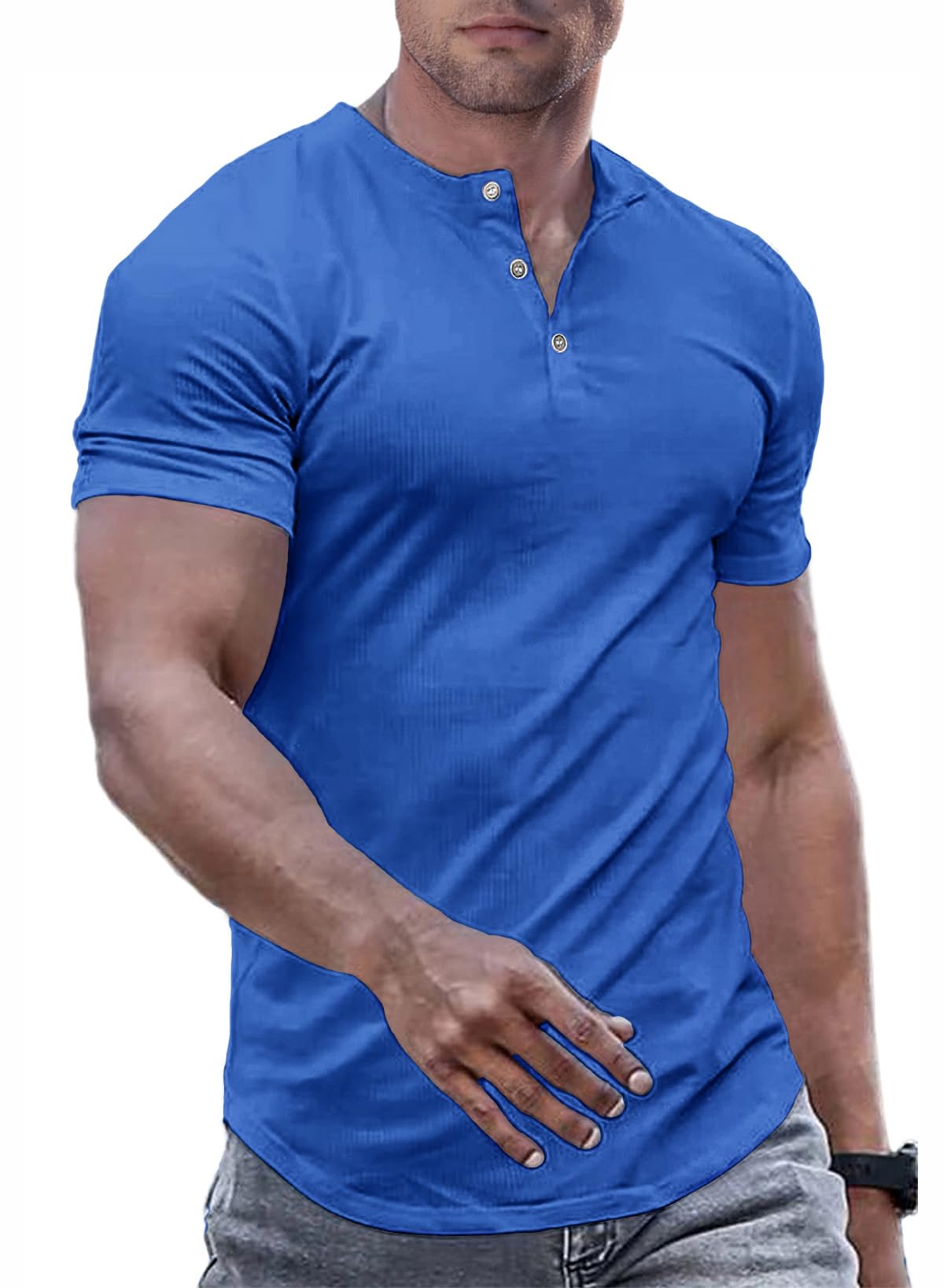 JMIERR Mens Muscle Slim Henley Shirts Crewneck Longline T-Shirt Tees with Button