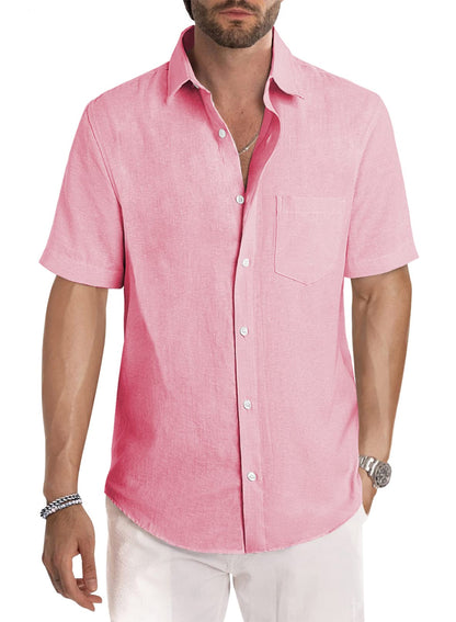 JMIERR Men's Casual Stylish Short Sleeve Button-Up Striped Dress Shirts Cotton Shirt