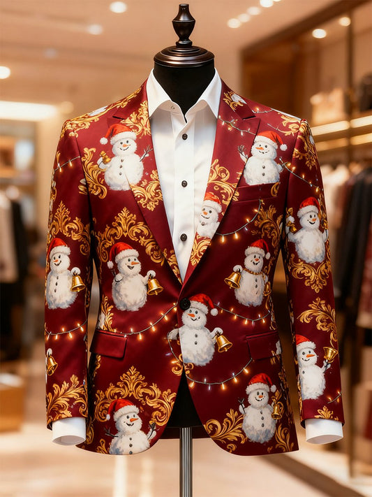 Men's Business Casual Snowman Christmas Suit Outerwear