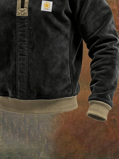 Men's Retro Contrast Color Comfort Zip-Up Sweatshirt