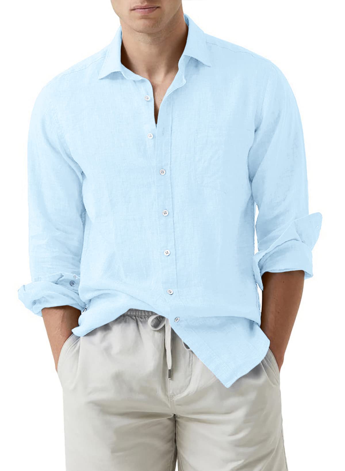 JMIERR Men's Cotton Linen Casual Stylish Button Down Shirt Long Sleeve Dress Shirts