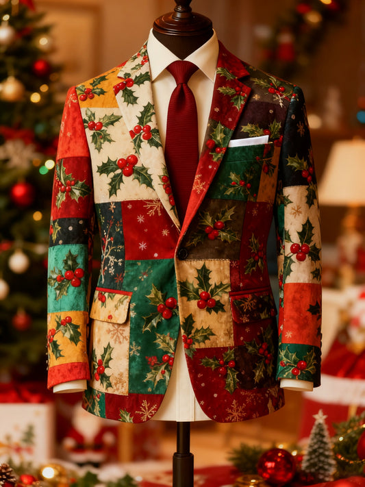 Men's Luxury Christmas Holly Collar Suit Jacket