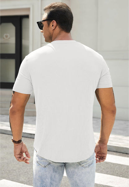 JMIERR Mens Muscle Slim Henley Shirts Crewneck Longline T-Shirt Tees with Button