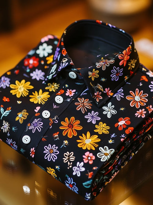 Men's Business Casual Floral Lapel Short Sleeve Shirt