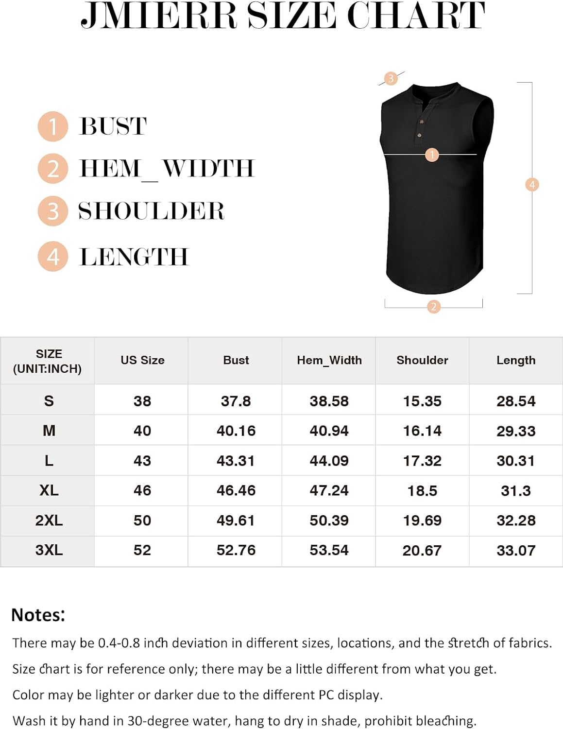 JMIERR Men's Muscle Sleeveless Tank Tops Slim Henley Longline Cotton T-Shirt Tees with Button