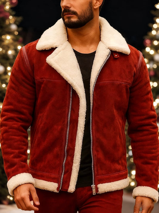Men's Vintage Christmas Party Casual Suede Long Sleeve Jacket