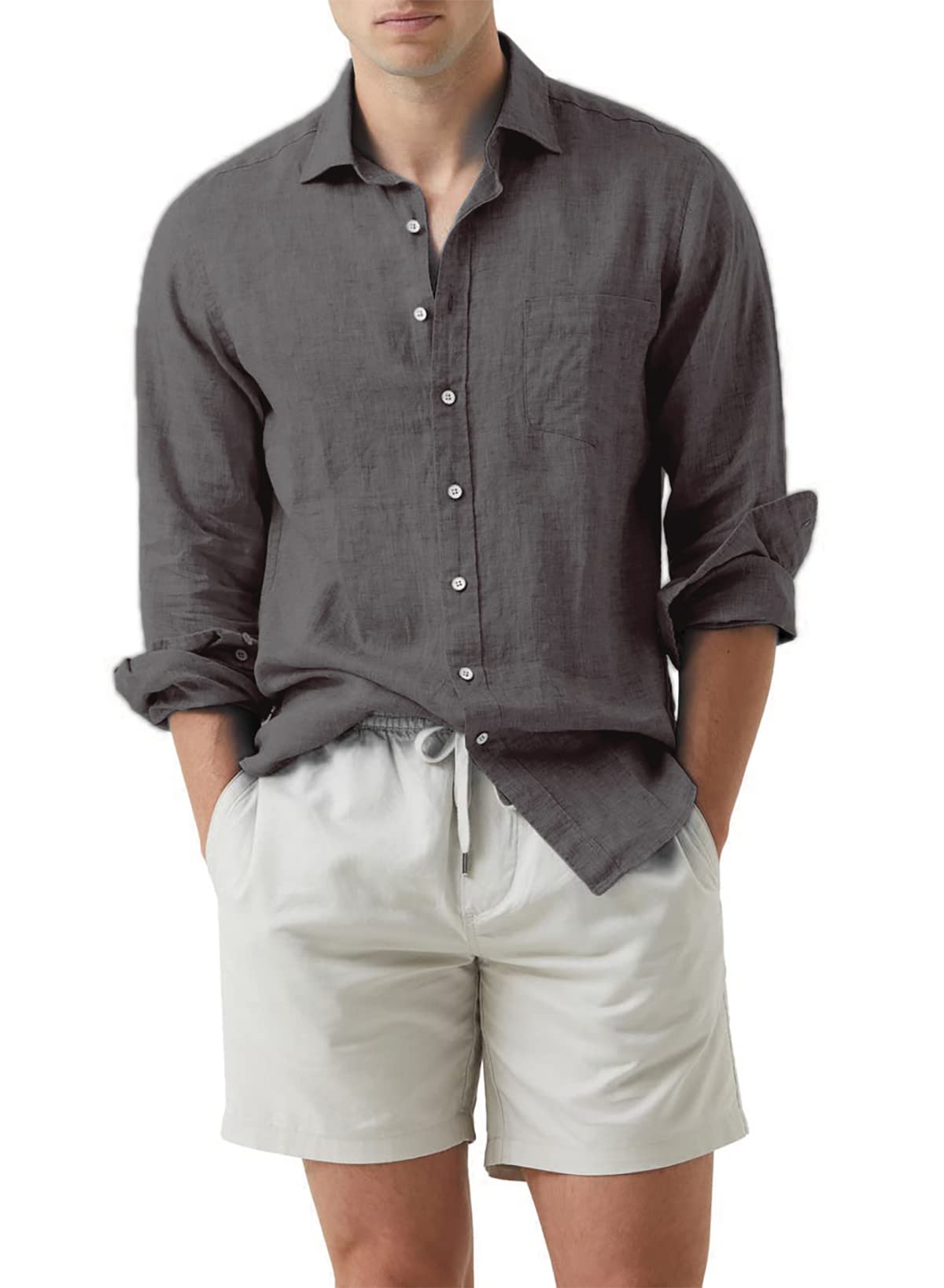 JMIERR Men's Cotton Linen Casual Stylish Button Down Shirt Long Sleeve Dress Shirts