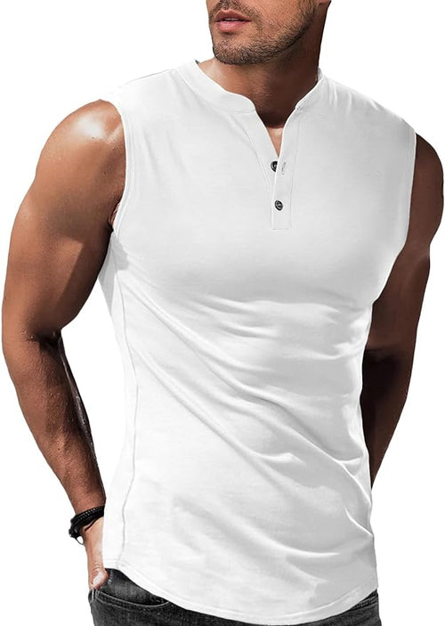JMIERR Men's Muscle Sleeveless Tank Tops Slim Henley Longline Cotton T-Shirt Tees with Button