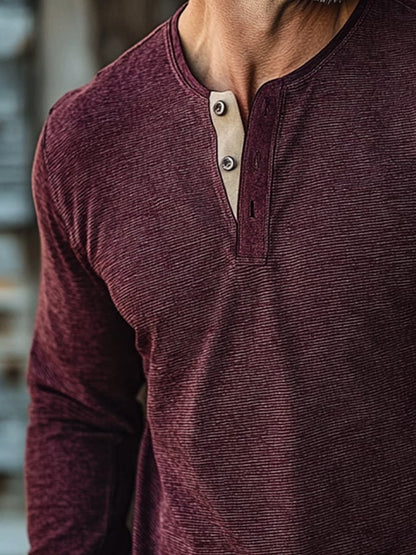 Men's Casual Retro Casual Colorblock Long Sleeve Henley Shirt
