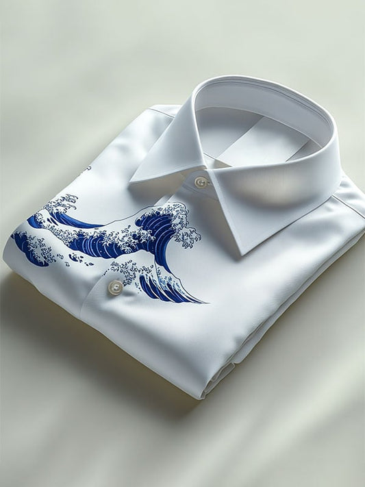 Men's Luxury Business Collar Detail Printed Short Sleeve Shirt