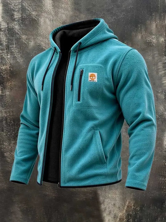 Men's Retro Color-Block Short-Pile Hooded Jacket