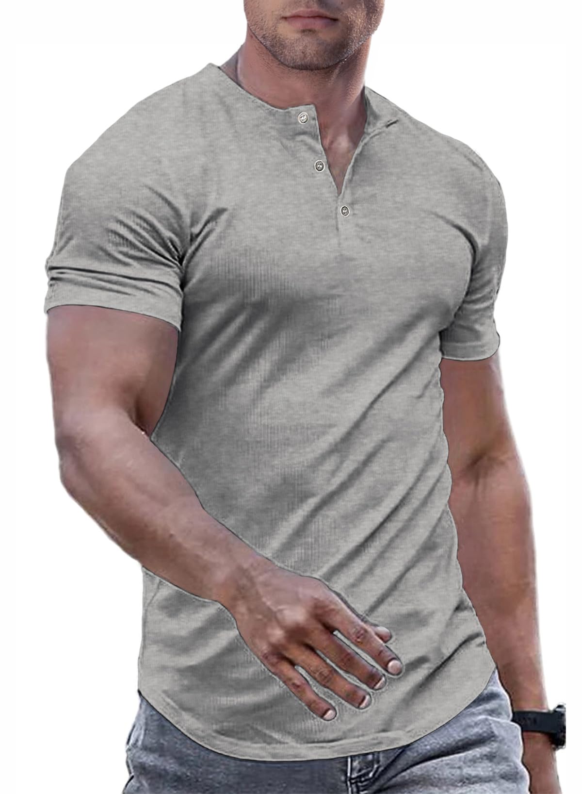 JMIERR Mens Muscle Slim Henley Shirts Crewneck Longline T-Shirt Tees with Button