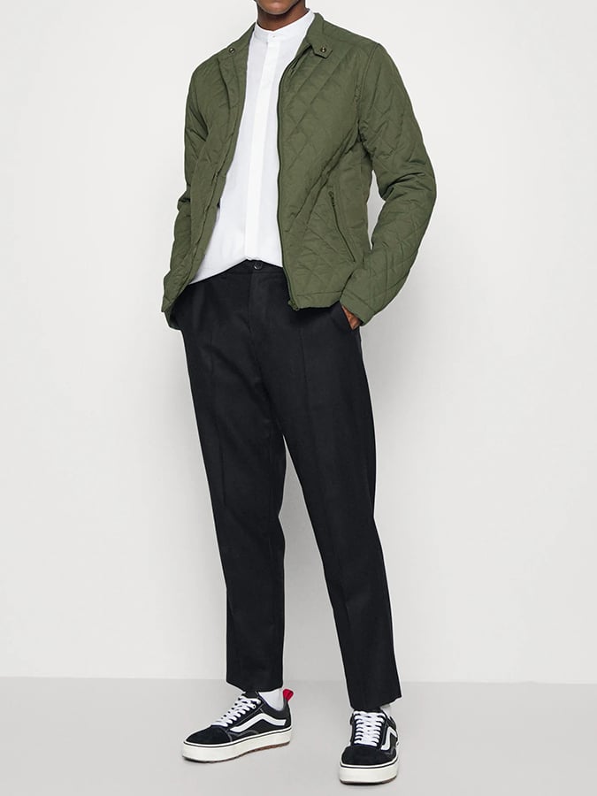 Men's Light Cotton Clothes Casual Diamond Shaped Stand-up Collar Coat Fashion Cotton-padded Jacket