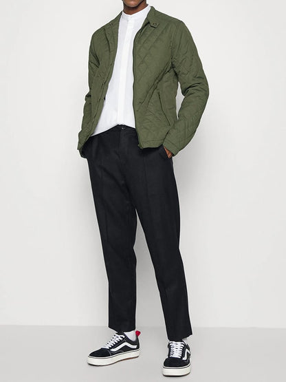 Men's Light Cotton Clothes Casual Diamond Shaped Stand-up Collar Coat Fashion Cotton-padded Jacket